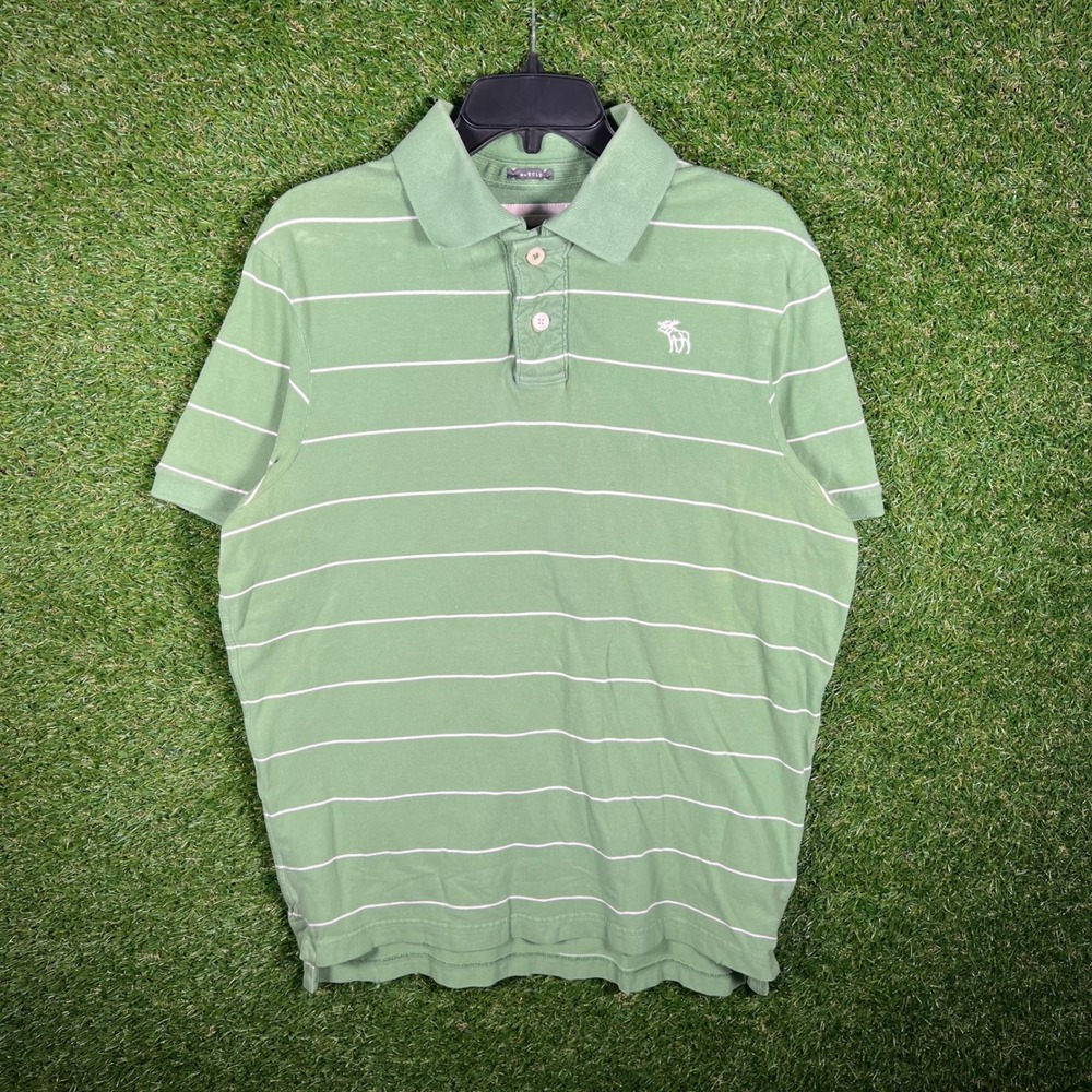 Abercrombie & Fitch Mens XL Green‎ Striped Muscle Fit Short Sleeve Polo Shirt